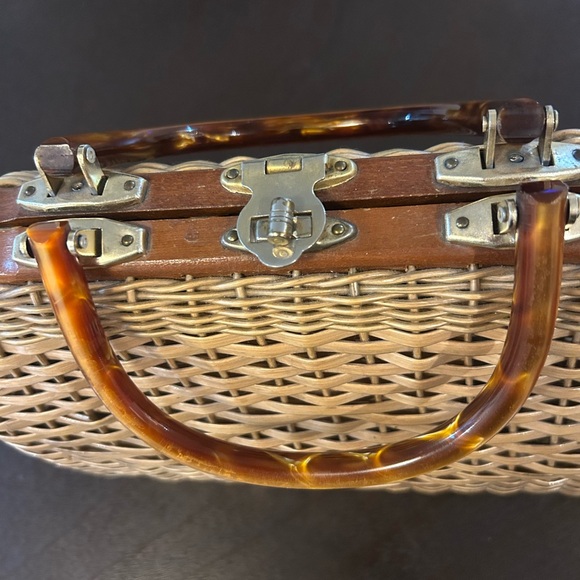 Woven Straw Tote with Tortoiseshell-Effect Handles - Beige/tan 50’s - Picture 2 of 9